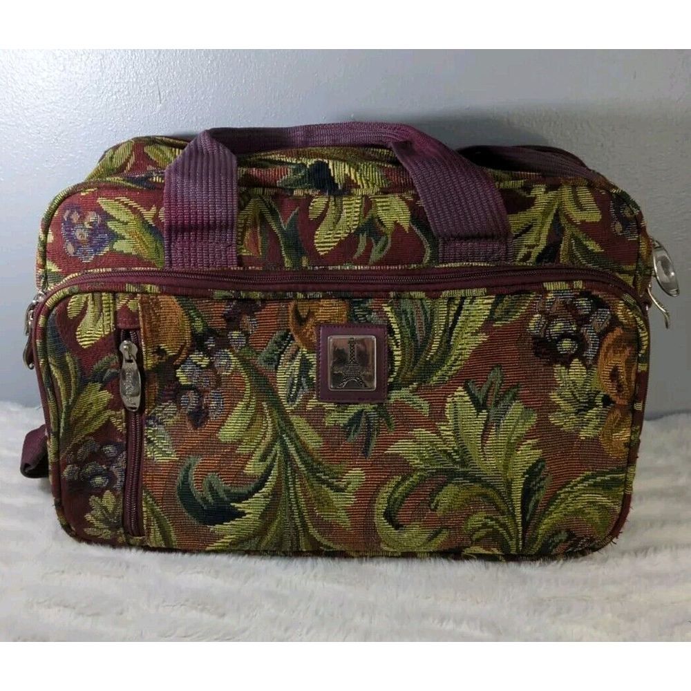 Vintage Bonjour Floral Tapestry Weekend Carryon Bag With Several Compartments